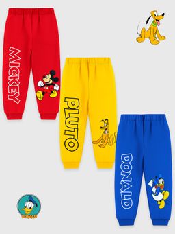 Kuchipoo - Multi-Color Cotton Blend Mickey & Friends Joggers (Pack of 3)