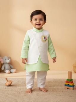 Keebee Organics - Green Organic Cotton Full Sleeves Jacket With Kurta & Pyjama