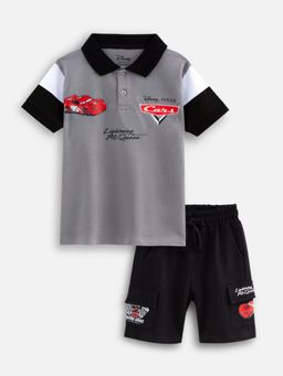 Napchief - Grey Pure Cotton Half Sleeves Cars Polo T-Shirt With Shorts