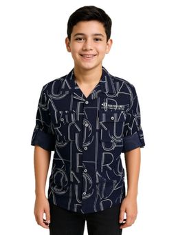 CHARCHIT - Navy Blue Cotton Full Sleeves Shirt