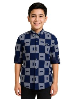 CHARCHIT - Navy Blue Cotton Full Sleeves Shirt