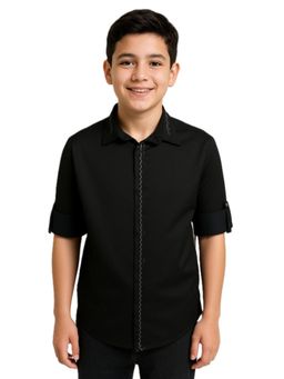 CHARCHIT - Black Cotton/Lycra Full Sleeves Shirt
