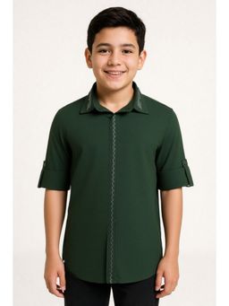 CHARCHIT - Green Cotton/Lycra Full Sleeves Shirt