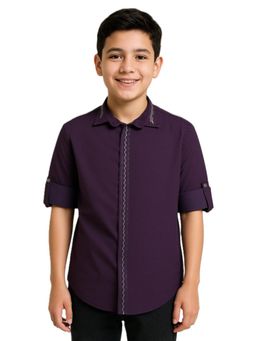 CHARCHIT - Purple Cotton/Lycra Full Sleeves Shirt