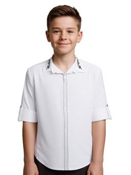 CHARCHIT - White Cotton/Lycra Full Sleeves Shirt
