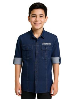 CAVIO - Navy Blue Cotton Blend Full Sleeves Shirt