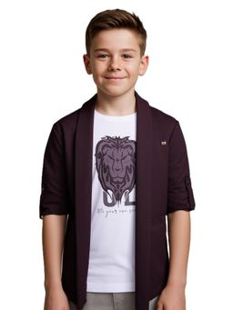 CHARCHIT - Wine Cotton Full Sleeves Shrug With T-Shirt