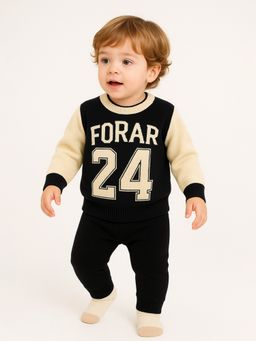 Kidbea - Black Cotton Full Sleeves Sweatshirt With Joggers