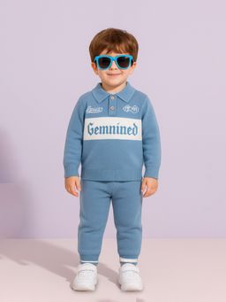 Kidbea - Blue Cotton Full Sleeves Sweatshirt With Joggers