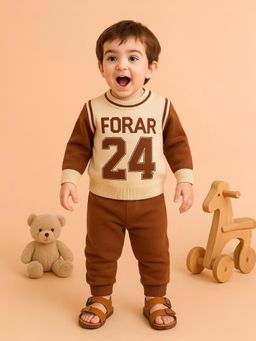 Kidbea - Brown Cotton Full Sleeves Sweatshirt With Joggers