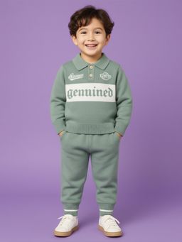 Kidbea - Green Cotton Full Sleeves Sweatshirt With Joggers