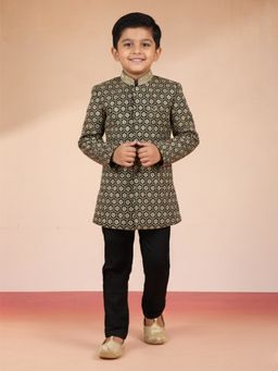 Vastramay - Black Rayon Full Sleeves Sherwani With Pant