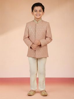 Vastramay - Peach Rayon Full Sleeves Sherwani With Pant