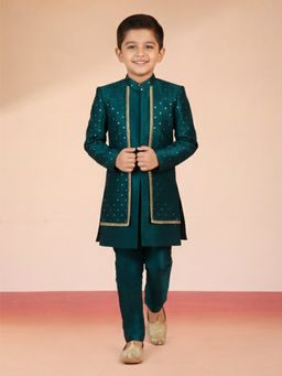 Vastramay - Blue Silk Blend Full Sleeves Sherwani With Pant