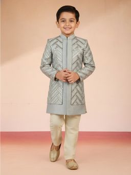 Vastramay - Blue Silk Blend Full Sleeves Sherwani With Pant