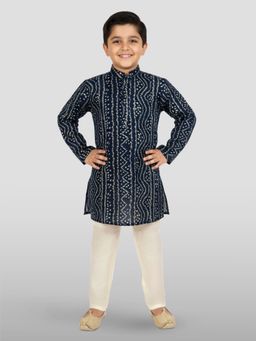 Vastramay - Navy Blue Rayon Full Sleeves Kurta With Pyjama