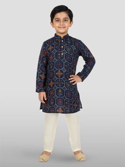 Vastramay - Navy Blue Rayon Full Sleeves Kurta With Pyjama