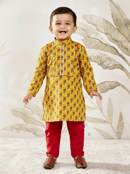 Vastramay - Mustard Cotton Full Sleeves Kurta With Pyjama