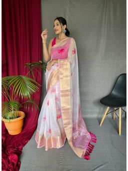 EXCLUSIVA - Pink Organza Pichwai Print Saree with Unstitched