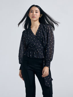 Twenty Dresses by Nykaa Fashion - Black V Neck Full Sleeves Wrap Top