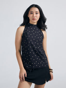 Twenty Dresses by Nykaa Fashion - Black High Neck Incut Sleeveless Top