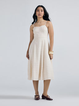 Twenty Dresses by Nykaa Fashion - Cream Strappy Fit and Flare Textured Midi Dress
