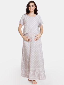 Zivame - Coucou Maternity Nightdress with Front Zipper and Discreet Feeding - Frost Grey