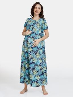 Zivame - Coucou Maternity Nightdress with Front Zipper and Discreet Feeding-Navy Cosmos