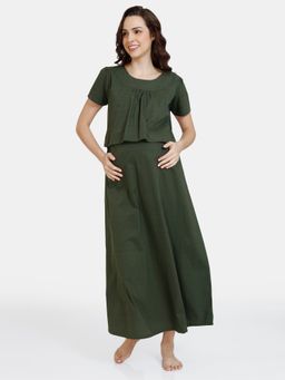 Zivame - Coucou Maternity Nightdress with Front Zipper & Discreet Feeding-Vineyard Green