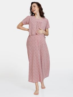 Zivame - Coucou Maternity Nightdress with Front Zipper and Discreet Feeding - Pink Tint