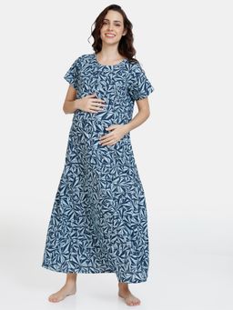 Zivame - Coucou Maternity Nightdress with Front Zipper & Discreet Feeding-Pageant Blue