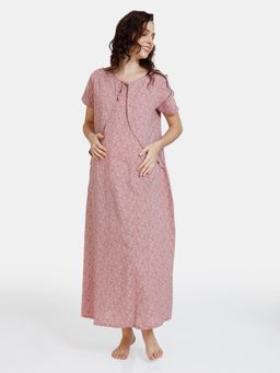 Zivame - Coucou Maternity Nightdress with Front Zipper and Discreet Feeding - Pink Tint
