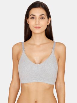 Zivame - Maternity Double Layered Non Wired 3-4th Coverage Nursing Bra-Grey Melange