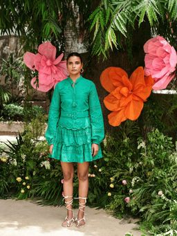 ETE - Thea-green Cotton Mini Dress With A Buckled Belt