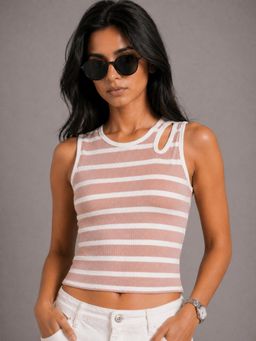 MIXT by Nykaa Fashion - Stripes Pink striped crop Top