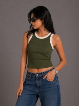 MIXT by Nykaa Fashion - Sleeveless Contrast Binding Crop Top