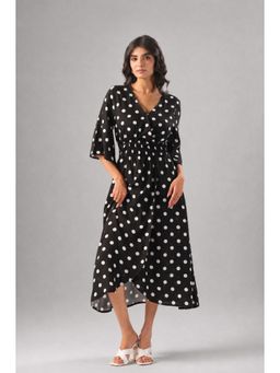 Twenty Dresses by Nykaa Fashion - Black Tropical Printed Rayon Midi Casual Dress