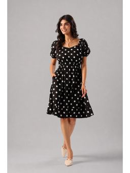 Twenty Dresses by Nykaa Fashion - Black Tropical Printed Rayon Knee Casual Dress