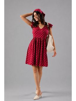 Twenty Dresses by Nykaa Fashion - Red Polka Dot Rayon Mini Dress