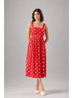 Twenty Dresses by Nykaa Fashion - Red Polka Dot Midi Dress
