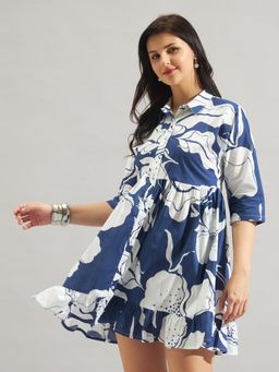Twenty Dresses by Nykaa Fashion - Women Blue & White Floral Print Shirt Dress