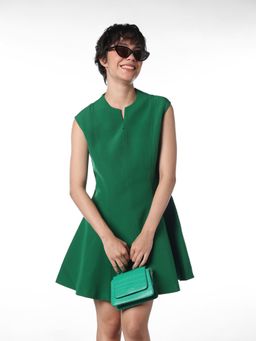 ONLY - Womens Solid Fit and Flare Green Dress