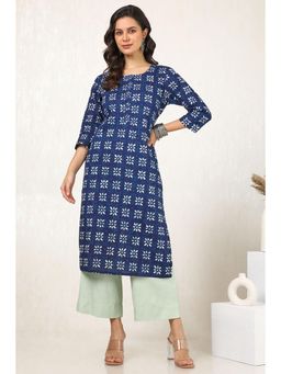 Soch - Women Navy Blue Cotton Block Print Kurta