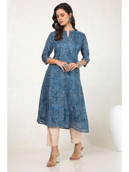 Soch - Women Blue Art Silk Bandhani Print with Beads Work Kurta