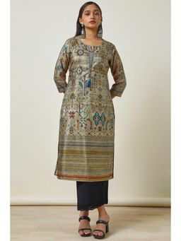Soch - Women Beige Silk Blend Ethnic Motifs with Tassels Kurta