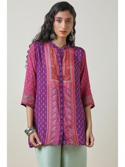 Soch - Women Purple Viscose Muslin A-Line Floral Print Tunic