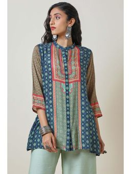 Soch - Women Blue Viscose Muslin Ethnic Motifs Print A-Line Tunic
