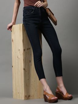 SHOWOFF - Womens Low Distress Skinny Fit Navy Blue Denim Jeans