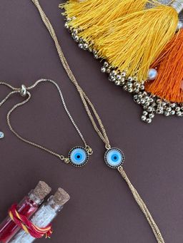 Digital Dress Room - Fancy Ad Evil Eye Bracelet & Rakhi Thread for Bhabhi-Brother (Pack of 2)
