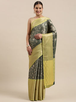 Banarasi Silk Works - Green Kanchi Silk Pattu Border Saree with Unstitched Blouse